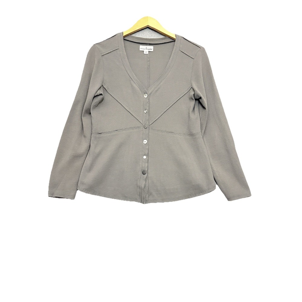 Neon Buddha Waffle Knit Gray Patchwork Long Sleeve Lagenlook Button Shirt‎ XS